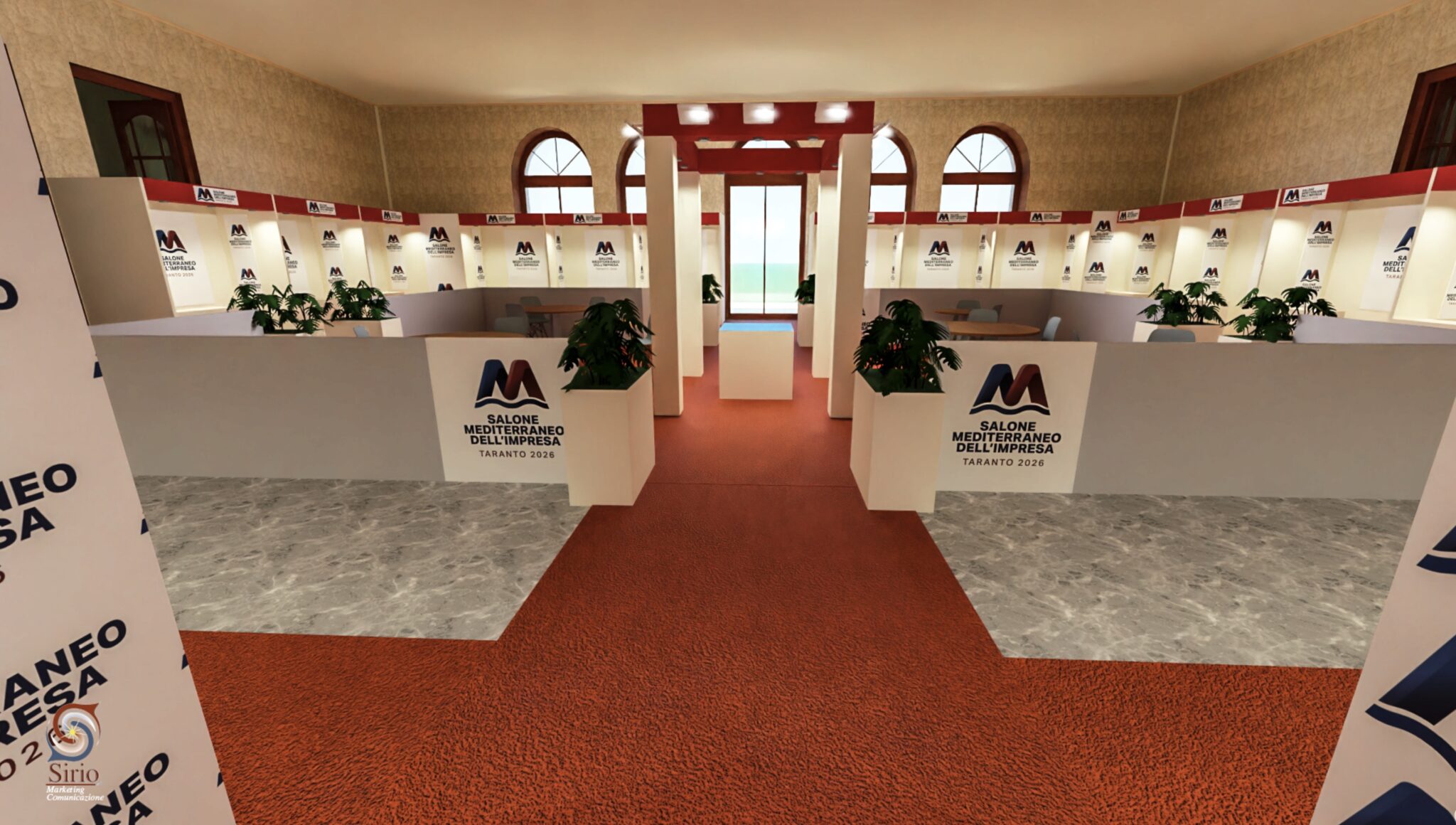 Dettaglio delle sedute e delle colonne nella sala principale